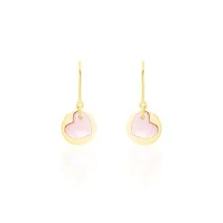 Histoire D'Or Boucles D'oreilles Pendantes Cleomela Coeur Or Jaune Nacre