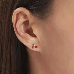 Histoire D'Or Boucles D'oreilles Puces Cherry Cerise Or Jaune -Boucles d'oreilles pendantes Soldes Boutique B3OEJWD007 model0