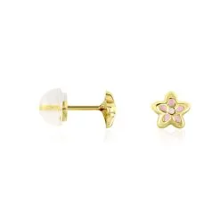 Histoire D'Or Boucles D'oreilles Puces Fleur Email Or Jaune -Boucles d'oreilles pendantes Soldes Boutique B3OEJWS502 view1