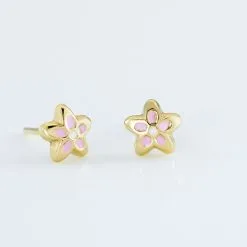 Histoire D'Or Boucles D'oreilles Puces Fleur Email Or Jaune -Boucles d'oreilles pendantes Soldes Boutique B3OEJWS502 view2