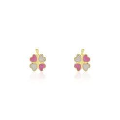 Histoire D'Or Boucles D'oreilles Puces Trefle Email Or Jaune
