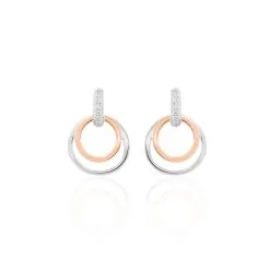 Histoire D'Or Boucles D'oreilles Pendantes Eloisia Or Bicolore Diamant