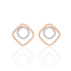 Histoire D'Or Boucles D'oreilles Pendantes Artahe Carree Or Bicolore