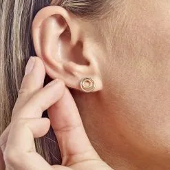 Histoire D'Or Boucles D'oreilles Pendantes Berangere Double Cercles Or Bicolore -Boucles d'oreilles pendantes Soldes Boutique B3OF2W0363 model0