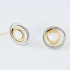 Histoire D'Or Boucles D'oreilles Pendantes Berangere Double Cercles Or Bicolore -Boucles d'oreilles pendantes Soldes Boutique B3OF2W0363 view2