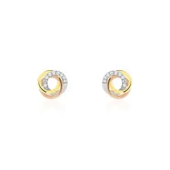 Histoire D'Or Boucles D'oreilles Puces Amaiur Or Tricolore Oxydes De Zirconium