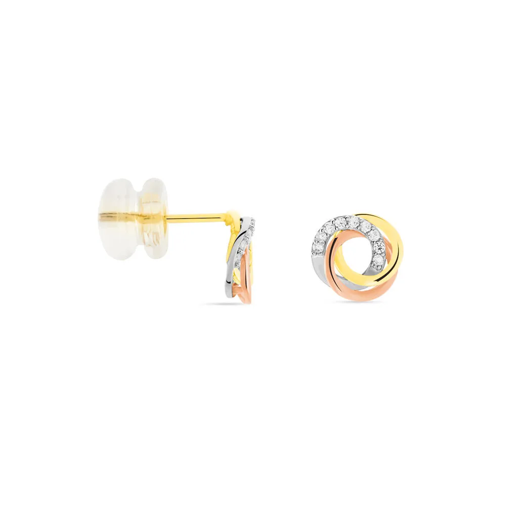 Histoire D'Or Boucles D'oreilles Puces Amaiur Or Tricolore Oxydes De Zirconium 2 Histoire D'Or Boucles D'oreilles Puces Amaiur Or Tricolore Oxydes De Zirconium – Image 2