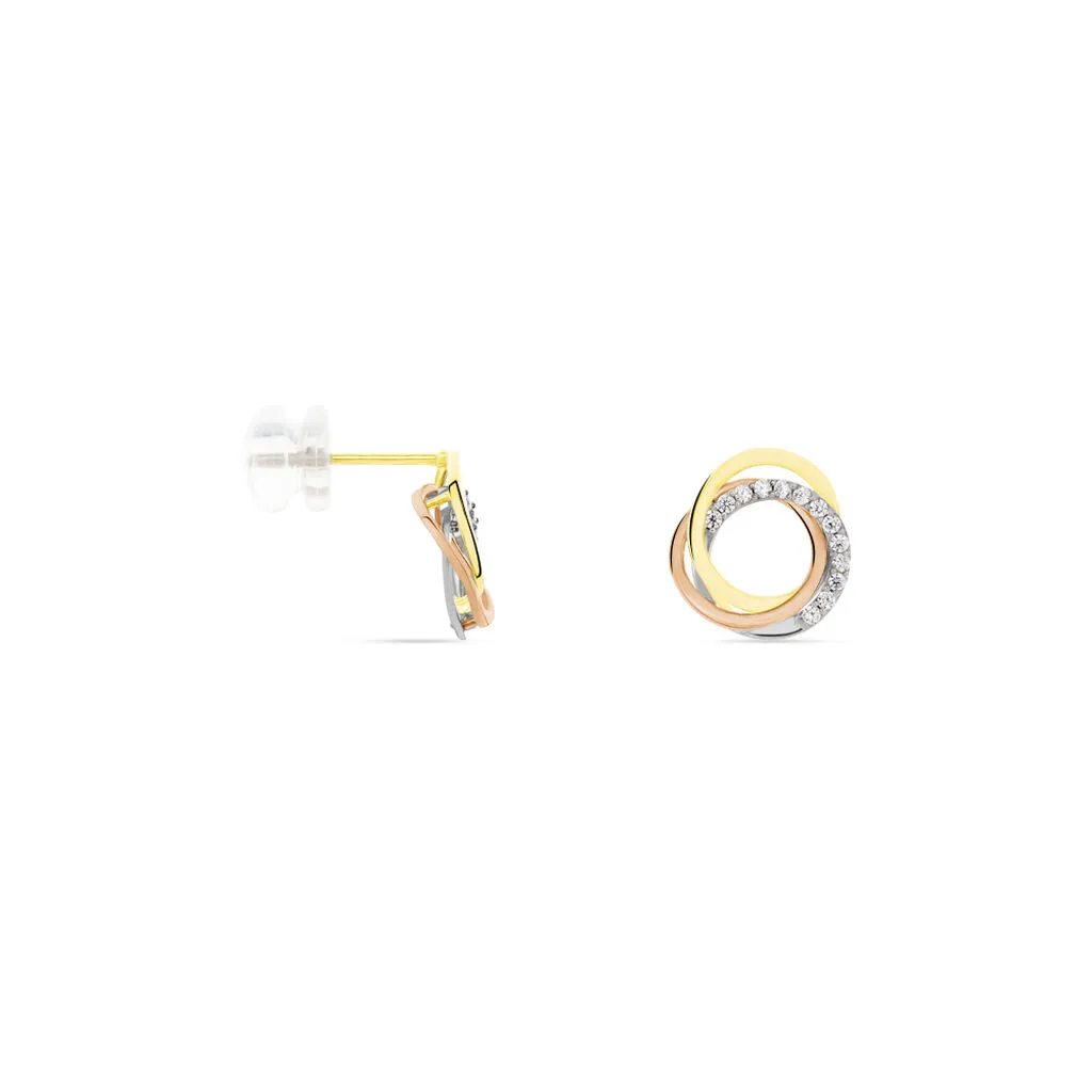 Histoire D'Or Boucles D'oreilles Puces Amaiur Or Tricolore Oxydes De Zirconium 2 Histoire D'Or Boucles D'oreilles Puces Amaiur Or Tricolore Oxydes De Zirconium – Image 2
