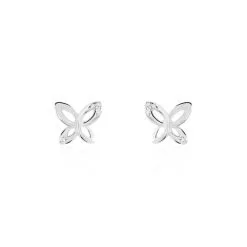 Histoire D'Or Boucles D'oreilles Puces Papillon Or Blanc Diamant