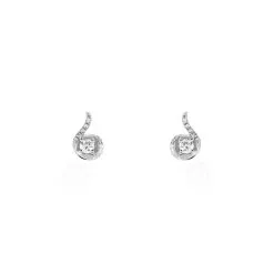 Histoire D'Or Boucles D'oreilles Puces Vrille Accompagnee Or Blanc Diamant