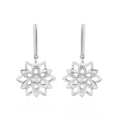Histoire D'Or Boucles D'oreilles Pendantes Italane Or Blanc Diamant