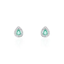 Histoire D'Or Boucles D'oreilles Puces Elheme Or Blanc Emeraude Et Diamant