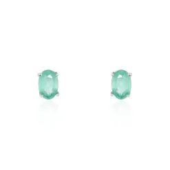 Histoire D'Or Boucles D'oreilles Puces Ovale Or Blanc Emeraude