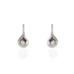Histoire D'Or Boucles D'oreilles Puces Gatiene Or Blanc Perle De Culture Et Diamant