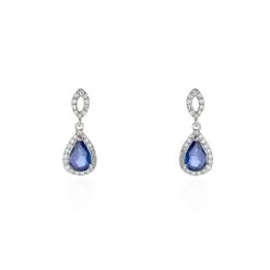 Histoire D'Or Boucles D'oreilles Puces Sissi Or Blanc Saphir Et Diamant