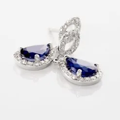 Histoire D'Or Boucles D'oreilles Puces Sissi Or Blanc Saphir Et Diamant -Boucles d'oreilles pendantes Soldes Boutique B3OFBSB077 view2