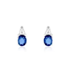 Histoire D'Or Boucles D'oreilles Puces Or Blanc Marie Saphirs Diamants