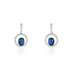 Histoire D'Or Boucles D'oreilles Pendantes Katerynn Or Blanc Saphir Diamants