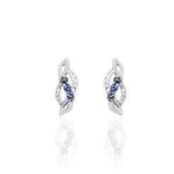 Histoire D'Or Boucles D'oreilles Puces Rosalyne Or Blanc Saphir Et Diamant