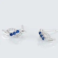 Histoire D'Or Boucles D'oreilles Puces Rosalyne Or Blanc Saphir Et Diamant -Boucles d'oreilles pendantes Soldes Boutique B3OFBSB214 view2