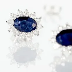 Histoire D'Or Boucles D'oreilles Puces Vladimir Or Blanc Saphir Et Diamant -Boucles d'oreilles pendantes Soldes Boutique B3OFBSB280 view2