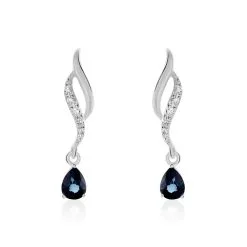 Histoire D'Or Boucles D'oreilles Puces Nolia Or Blanc Saphir Et Diamant