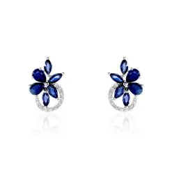 Histoire D'Or Boucles D'oreilles Puces Bouquet Or Blanc Saphir Et Diamant