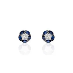 Histoire D'Or Boucles D'oreilles Puces Milana Or Blanc Saphir Et Diamant