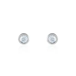 Histoire D'Or Boucles D'oreilles Puces Edy Serti Clos Or Blanc Topaze