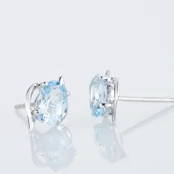 Histoire D'Or Boucles D'oreilles Puces Vrille Ovale Or Blanc Topaze -Boucles d'oreilles pendantes Soldes Boutique B3OFBTB010 view2