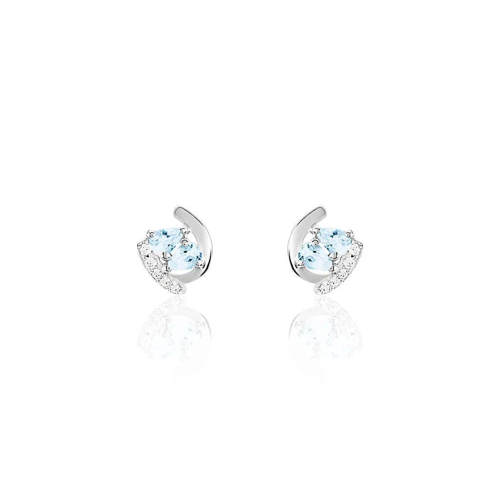 Histoire D'Or Boucles D'oreilles Puces Tya Or Blanc Topaze Et Oxyde De Zirconium 1 Histoire D'Or Boucles D'oreilles Puces Tya Or Blanc Topaze Et Oxyde De Zirconium