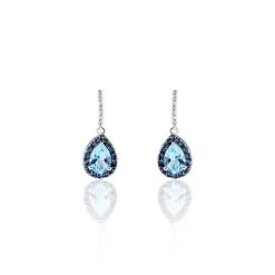 Histoire D'Or Boucles D'oreilles Puces Kenza Or Blanc Topaze Et Saphir Et Diamant
