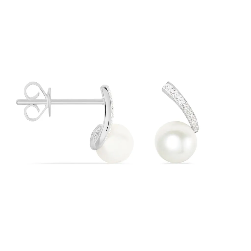 Histoire D'Or Boucles D'oreilles Puces Angel Or Blanc Perle De Culture Et Diamant 2 Histoire D'Or Boucles D'oreilles Puces Angel Or Blanc Perle De Culture Et Diamant – Image 2