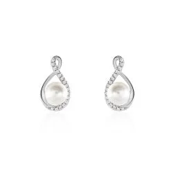 Histoire D'Or Boucles D'oreilles Davy Or Blanc Perle De Culture Oxyde