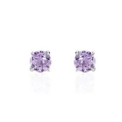 Histoire D'Or Boucles D'oreilles Puces Elea Serti Griffes 3 Or Blanc Amethyste