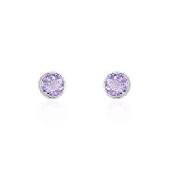 Histoire D'Or Boucles D'oreilles Puces Edy Serti Clos Or Blanc Amethyste