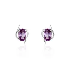 Histoire D'Or Boucles D'oreilles Puces Vrille Ovale Or Blanc Amethyste