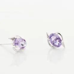 Histoire D'Or Boucles D'oreilles Puces Vrille Ovale Or Blanc Amethyste -Boucles d'oreilles pendantes Soldes Boutique B3OFBYI080 view3