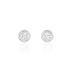 Histoire D'Or Boucles D'oreilles Puces Eden Serti Pneu Or Blanc Oxyde De Zirconium