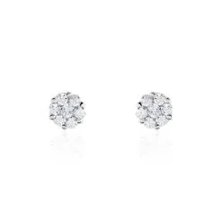 Histoire D'Or Boucles D'oreilles Puces Eleanor Fleur Or Blanc Oxyde De Zirconium