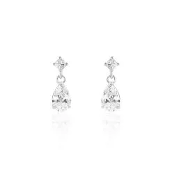 Histoire D'Or Boucles D'oreilles Pendantes Jordaine Or Blanc Oxydes