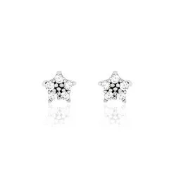 Histoire D'Or Boucles D'oreilles Puces Elais Etoile Or Blanc Oxyde De Zirconium