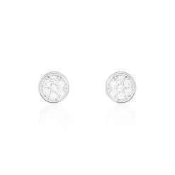 Histoire D'Or Boucles D'oreilles Puces Pastille Serti Clos Or Blanc Oxyde