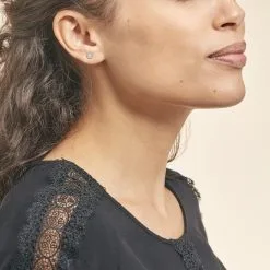 Histoire D'Or Boucles D'oreilles Puces Pastille Serti Clos Or Blanc Oxyde -Boucles d'oreilles pendantes Soldes Boutique B3OFBZW444 model0