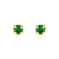 Histoire D'Or Boucles D'oreilles Puces Jardin Serti Griffe Or Jaune Emeraude