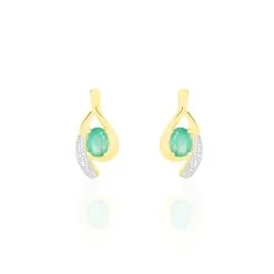 Histoire D'Or Boucles D'oreilles Puces Sagesse Or Jaune Emeraude Et Diamant
