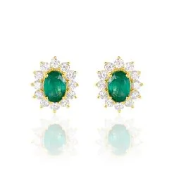 Histoire D'Or Boucles D'oreilles Puces Vladimir Or Jaune Diamant Et Emeraude