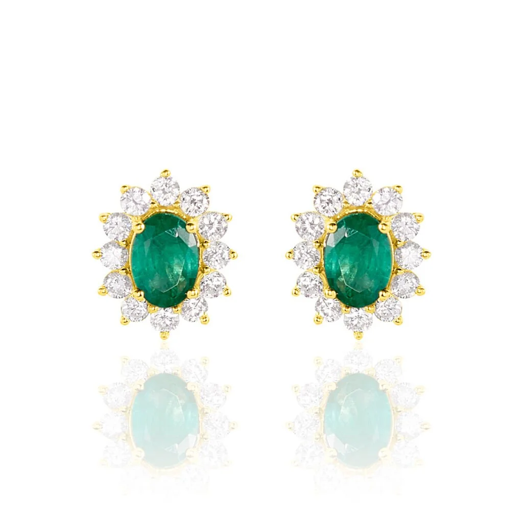 Histoire D'Or Boucles D'oreilles Puces Vladimir Or Jaune Diamant Et Emeraude 1 Histoire D'Or Boucles D'oreilles Puces Vladimir Or Jaune Diamant Et Emeraude