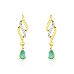 Histoire D'Or Boucles D'oreilles Pendantes Or Jaune Patrocle Emeraude Et Diamants