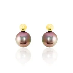 Histoire D'Or Boucles D'oreilles Puces Baroque Or Jaune Perle De Culture De Tahiti